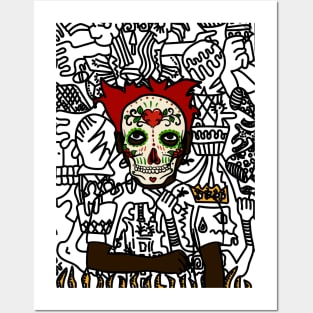 Yeti NFT - Mystical Doodle: Male Character with Mexican Mask and Dark Eyes Posters and Art